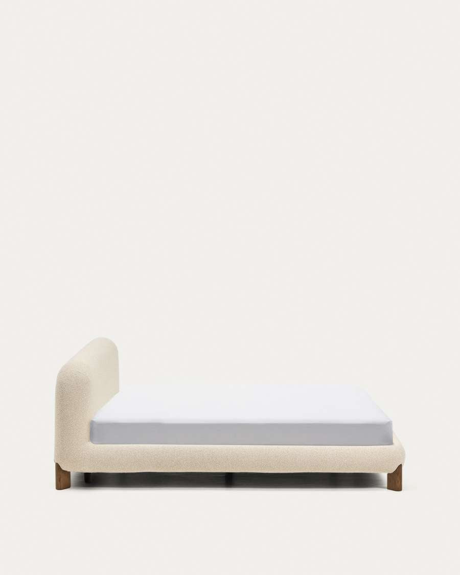 Japandi Bett Ecru Bouclé Eschenholz Nussbaum 160x200 cm