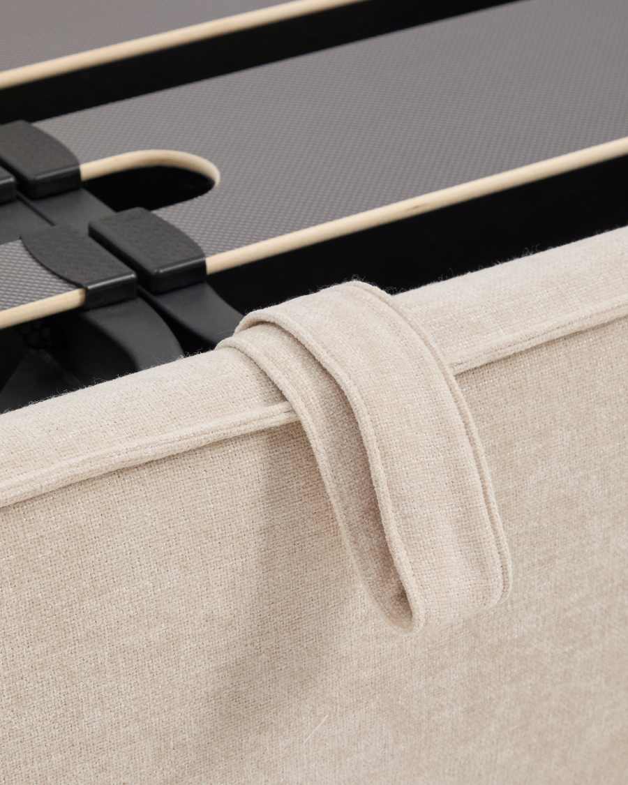 Japandi Bett mit Bettkasten, Chenille-Bezug, Beige, 180x200 cm