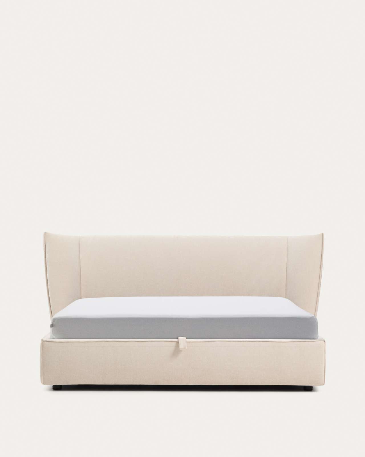 Japandi Bett mit Bettkasten, Chenille-Bezug, Beige, 180x200 cm