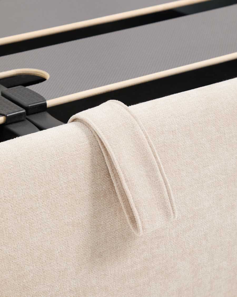 Japandi Bett mit Bettkasten, Chenille-Bezug in Beige, 180 x 200 cm