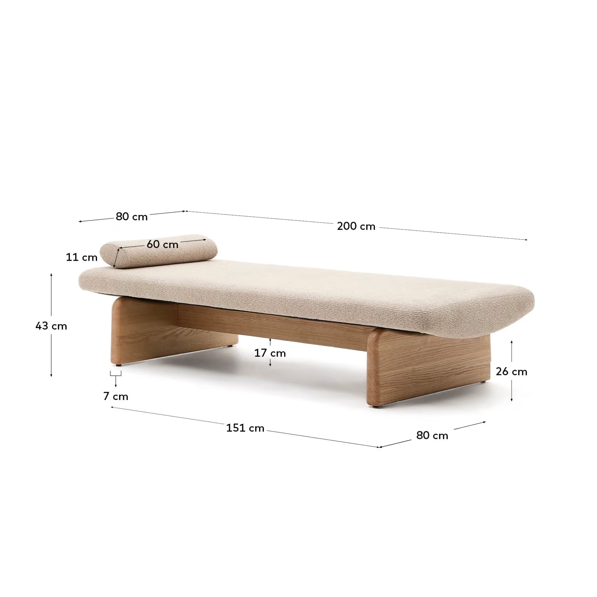 Tagesbett Japandi Beige Chenille Eschenholz Natur