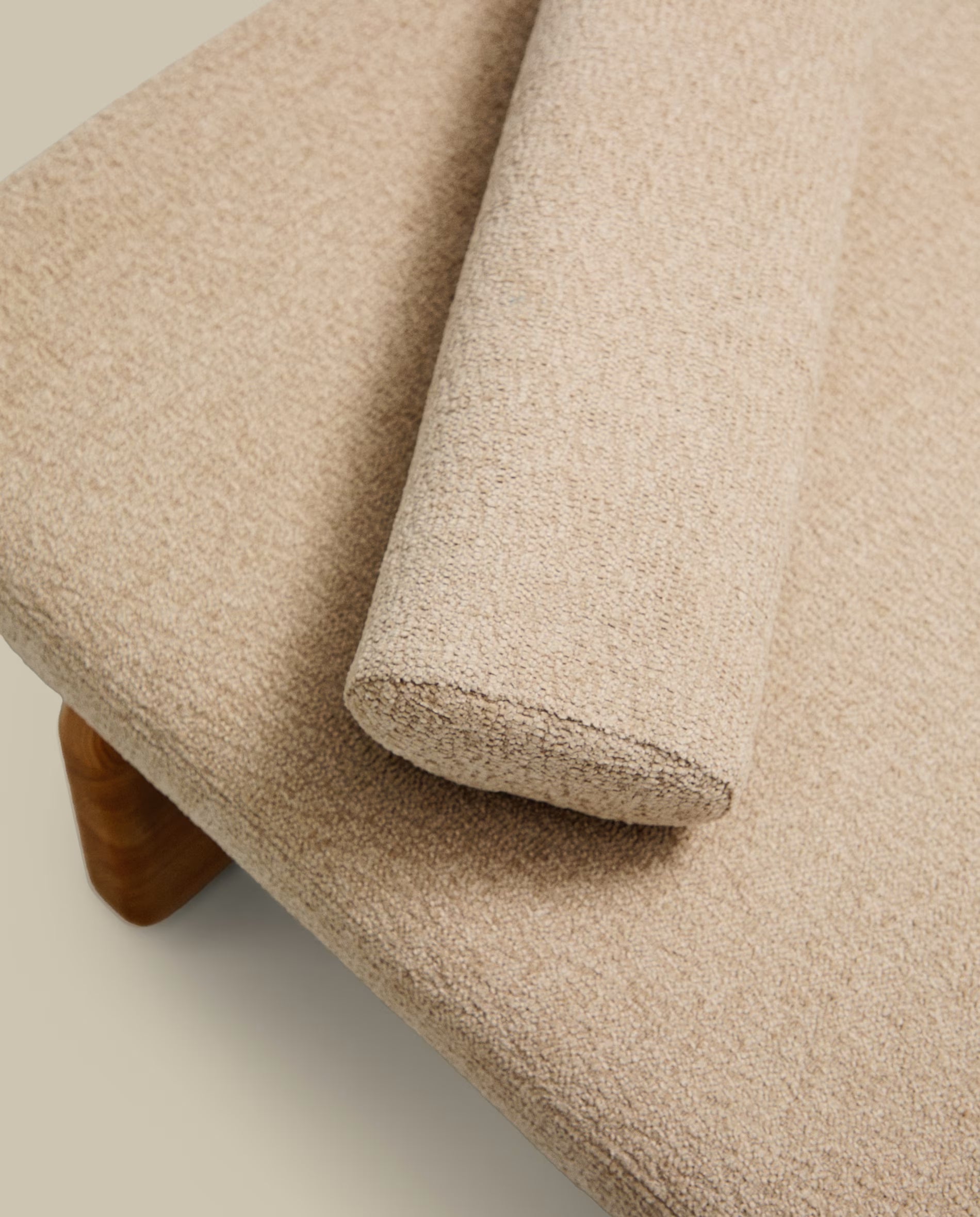 Tagesbett Japandi Beige Chenille Eschenholz Natur
