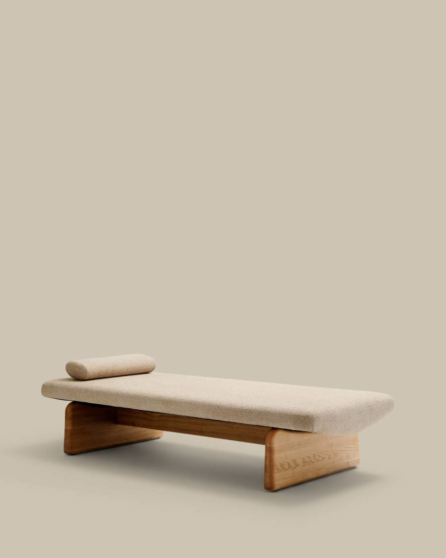 Tagesbett Japandi Beige Chenille Eschenholz Natur