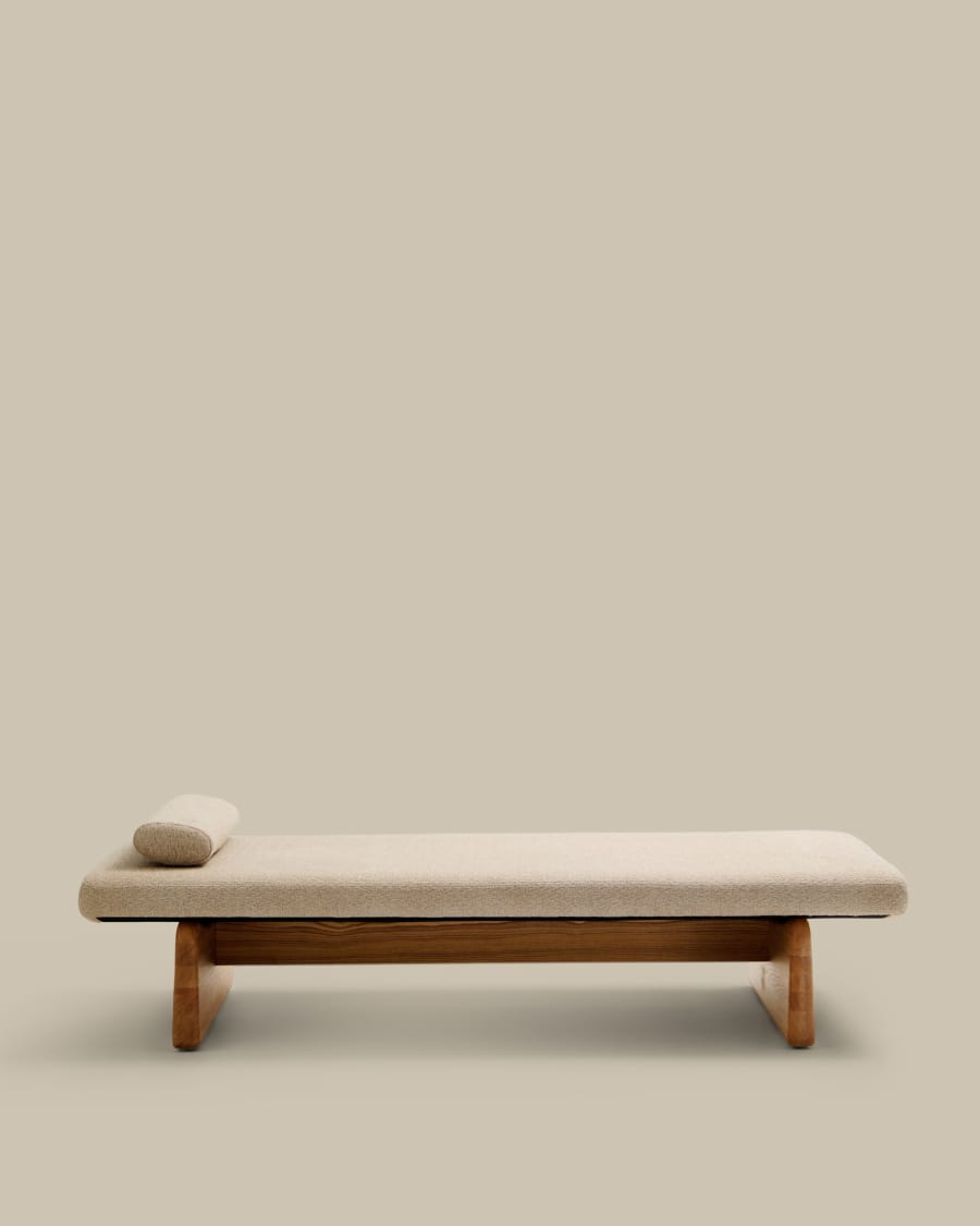 Tagesbett Japandi Beige Chenille Eschenholz Natur