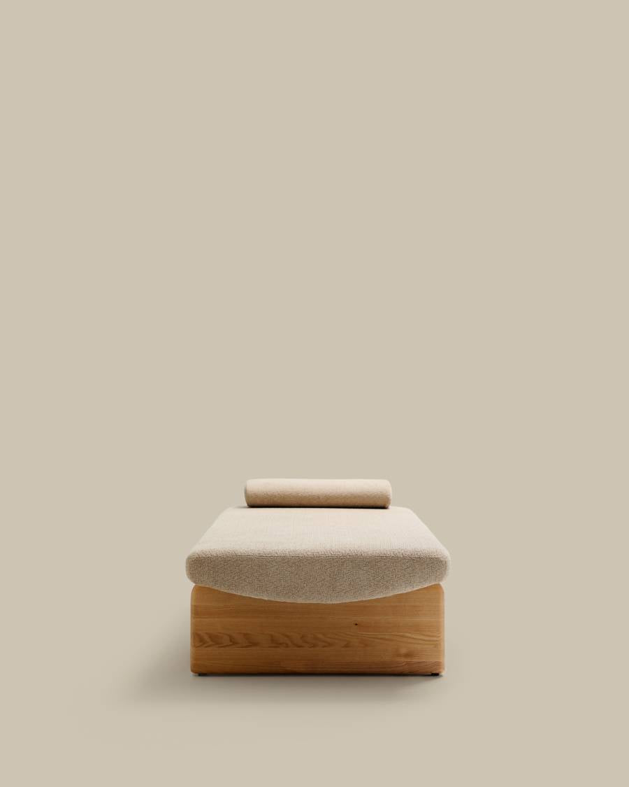 Tagesbett Japandi Beige Chenille Eschenholz Natur