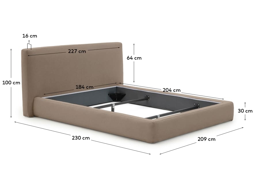 Japandi Bett mit Bettkasten 180x200 cm Braun
