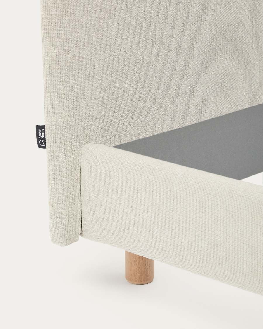 Japandi Bett „Perle" aus Buchenholz – Chenille-Bezug, 180x200 cm