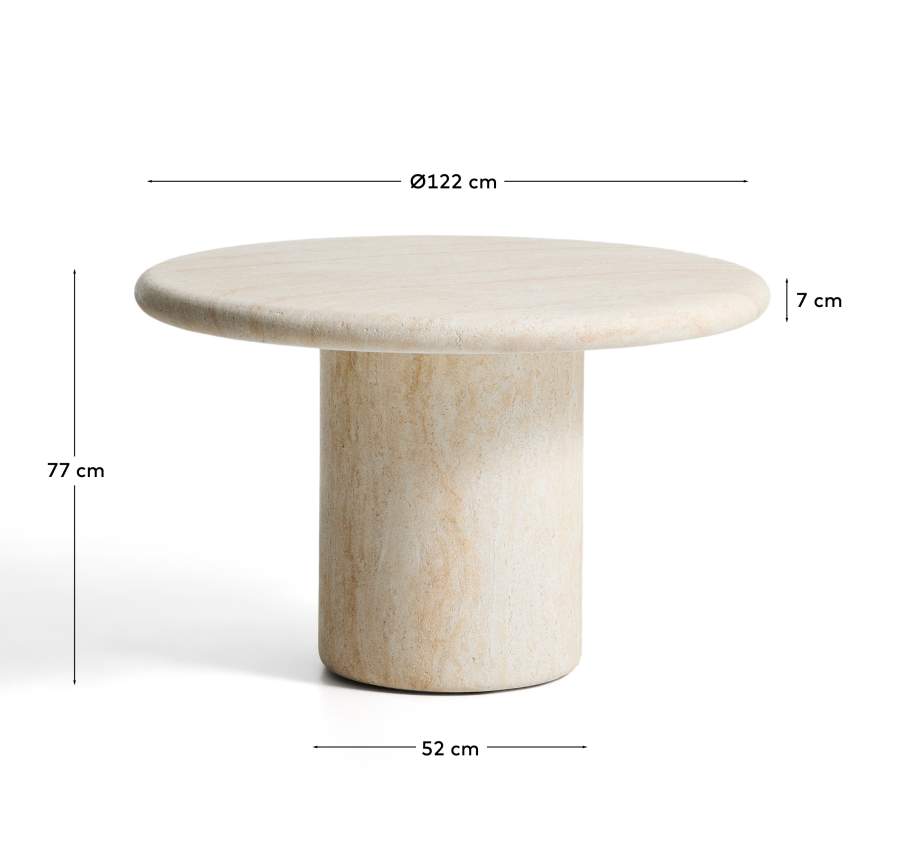 Runder Japandi Esstisch in Zement-Travertinoptik, 122 cm