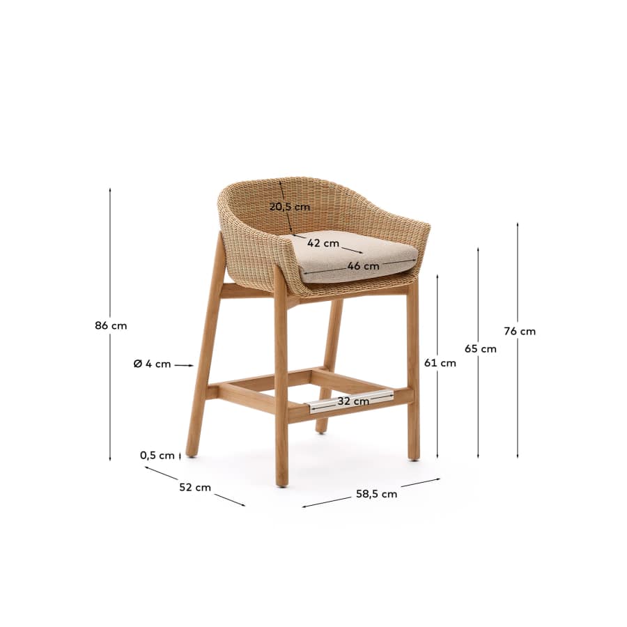 Hocker Japandi Teakholz Rattan 65 cm