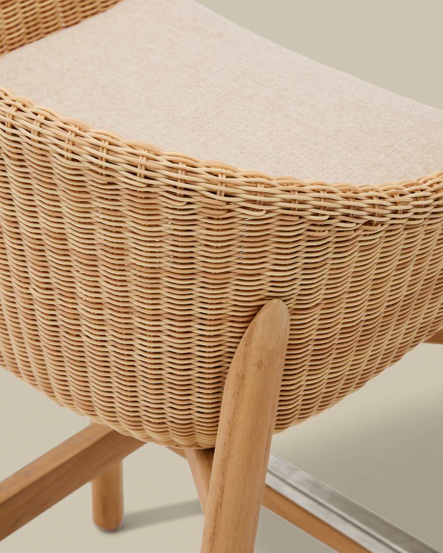 Hocker Japandi Teakholz Rattan 65 cm