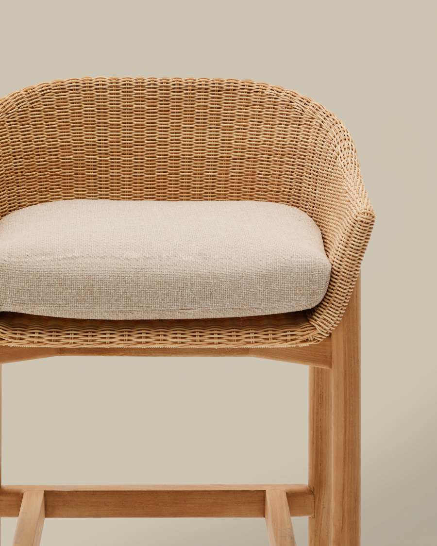 Hocker Japandi Teakholz Rattan 75 cm