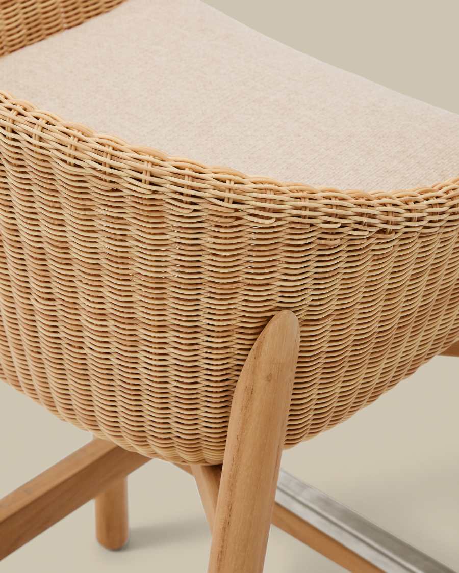 Hocker Japandi Teakholz Rattan 75 cm