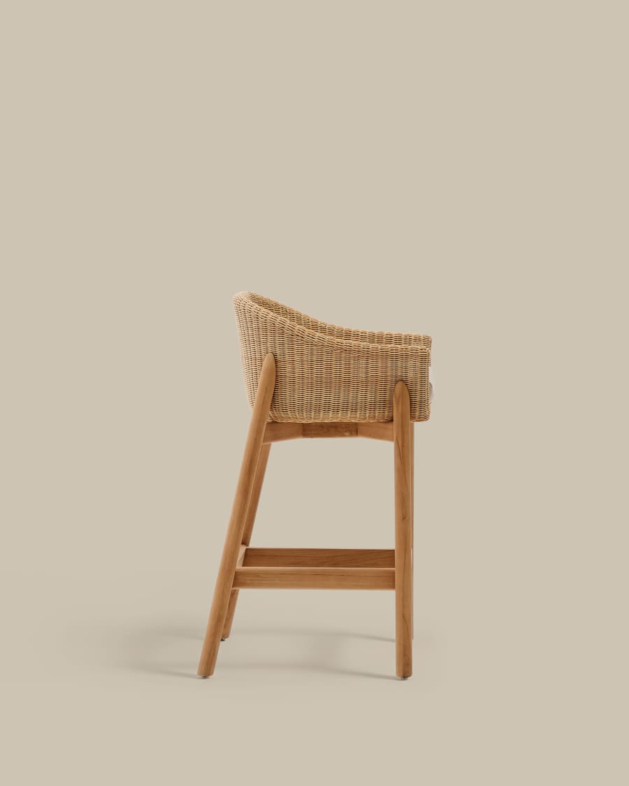 Hocker Japandi Teakholz Rattan 75 cm