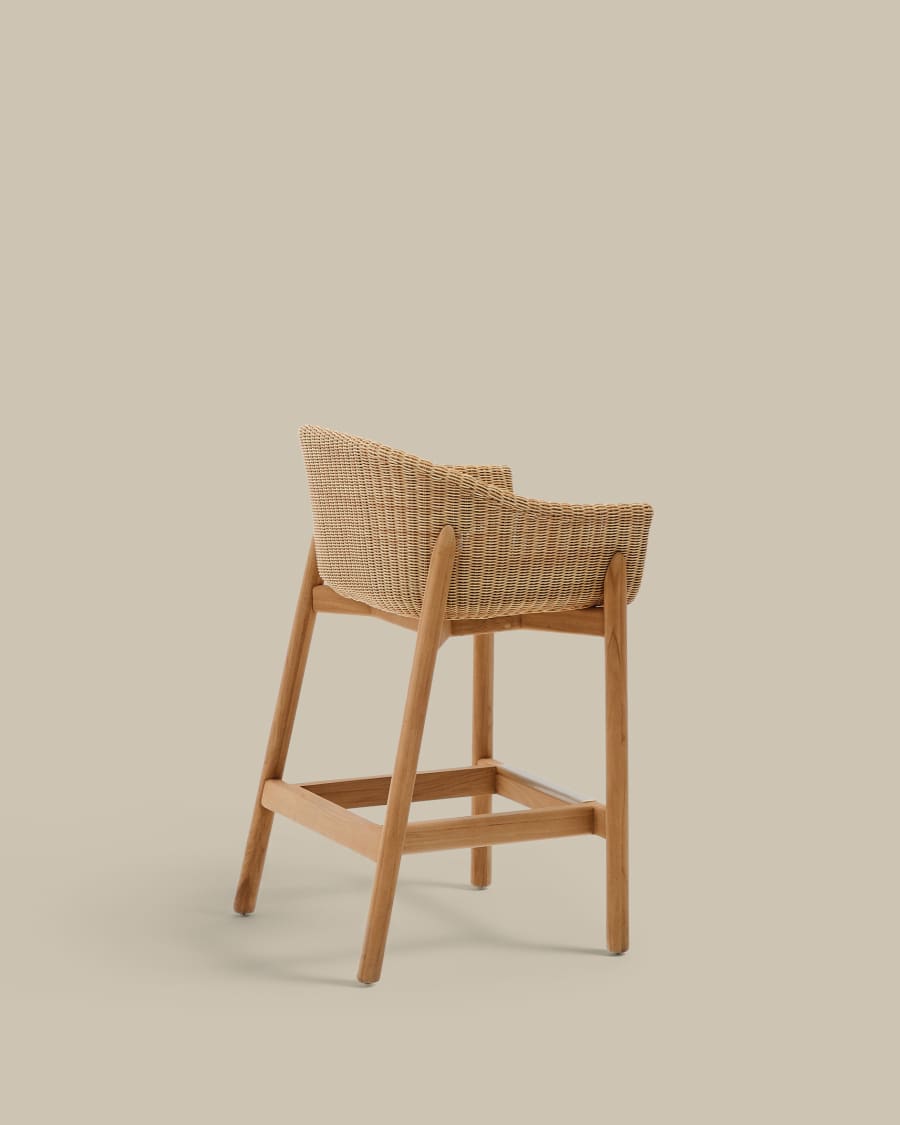 Hocker Japandi Teakholz Rattan 75 cm