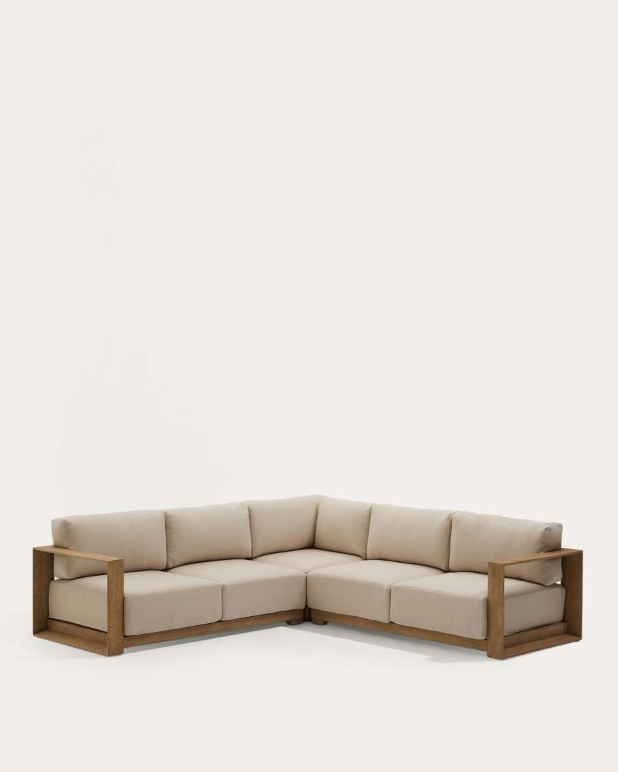 Ecksofa Japandi Akazienholz Hell 5-Sitzer