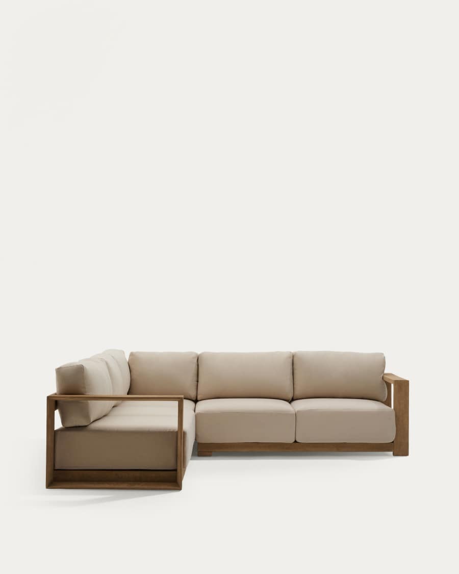 Ecksofa Japandi Akazienholz Hell 5-Sitzer