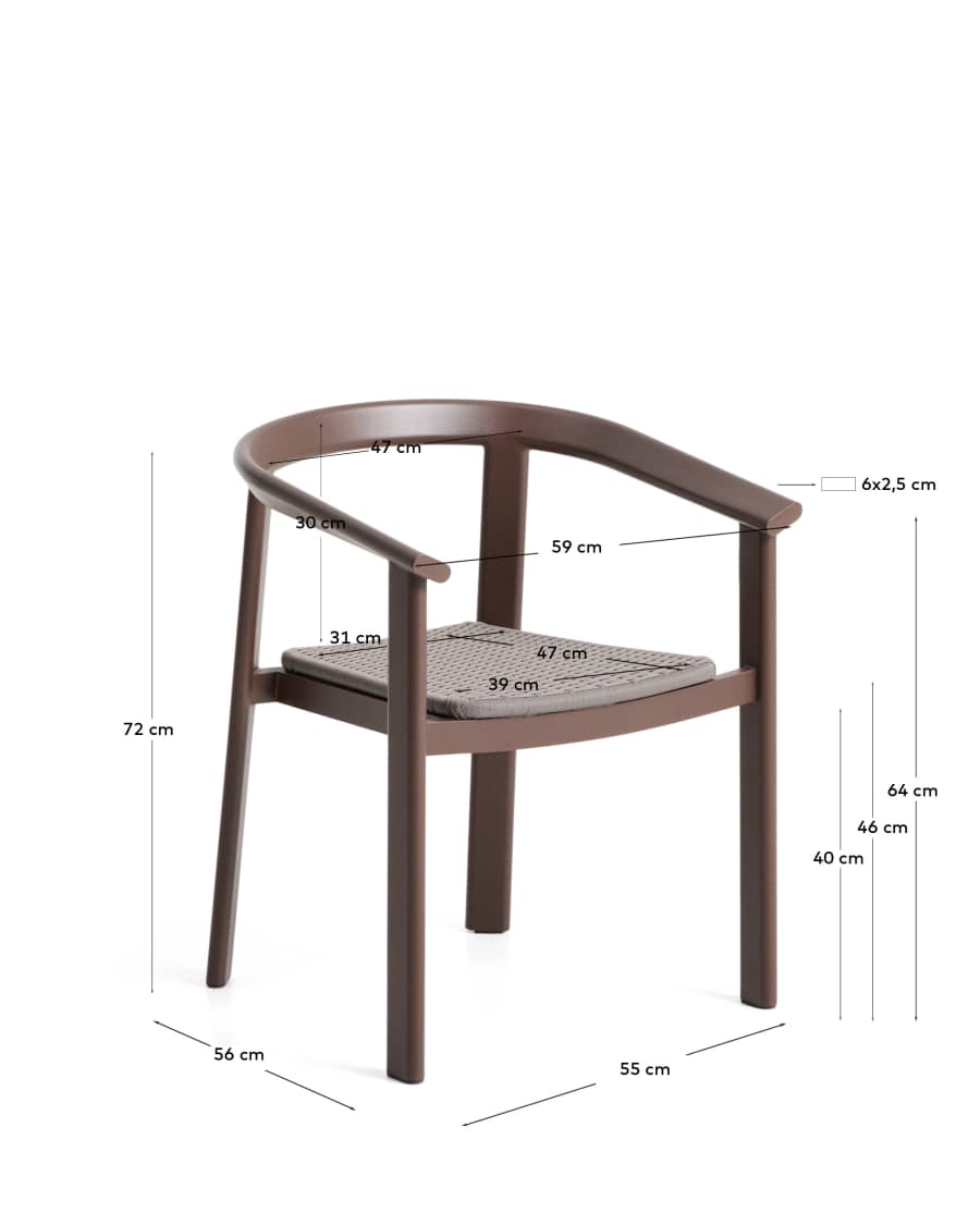 Japandi Outdoor-Stuhl aus Aluminium und Seil, Braun