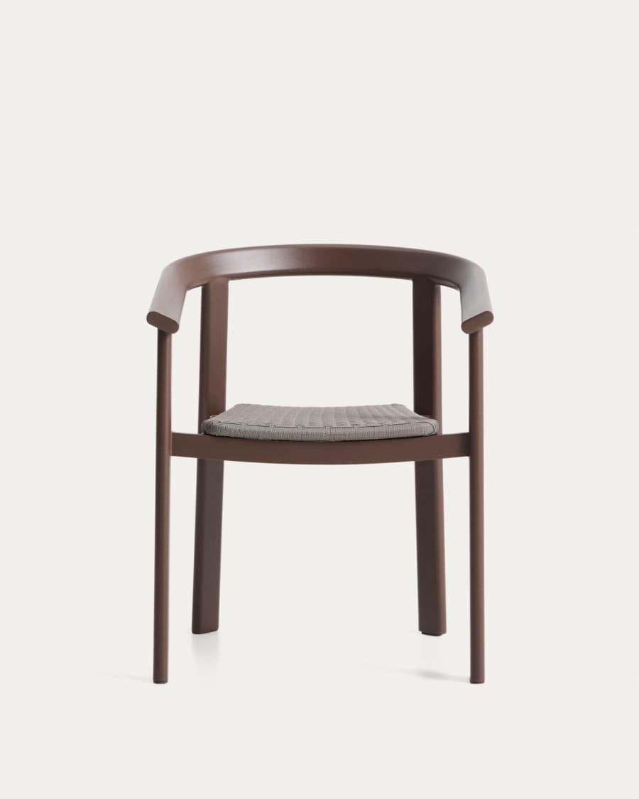 Japandi Outdoor-Stuhl aus Aluminium und Seil, Braun