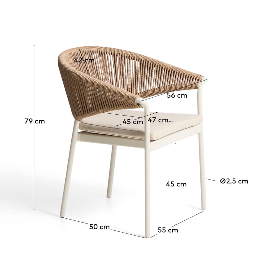 Japandi Stuhl Ecru | Aluminium & Seil in Braun