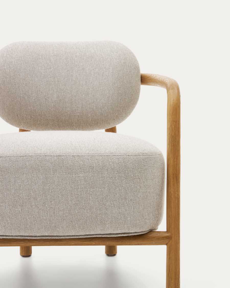 Sessel Japandi Beige Eichenholz Natur