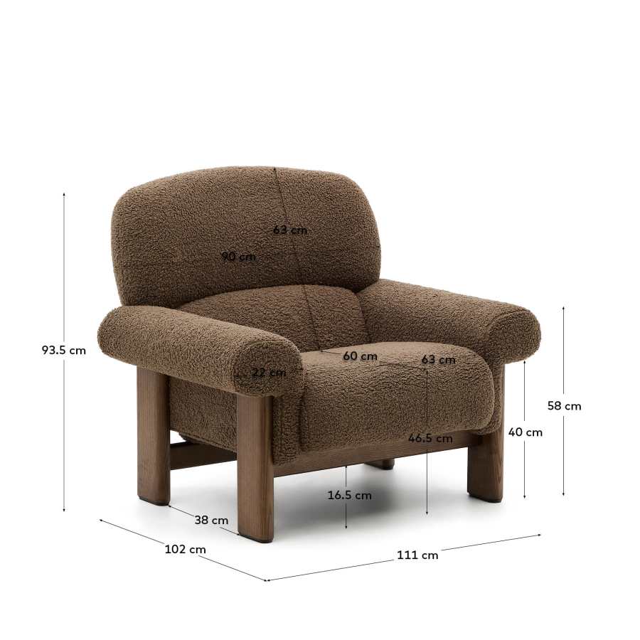 Sessel Japandi Taupe Bouclé Eschenholz Natur