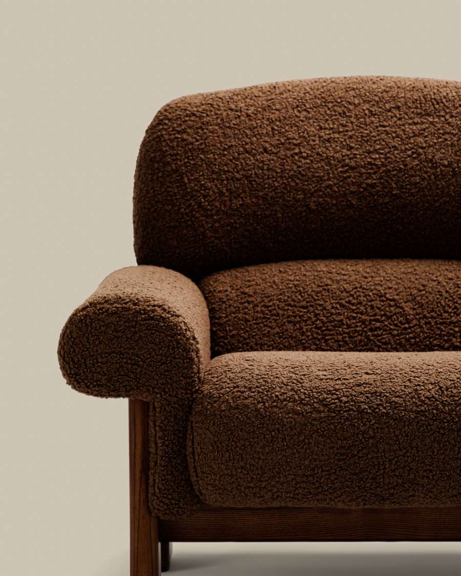 Sessel Japandi Taupe Bouclé Eschenholz Natur