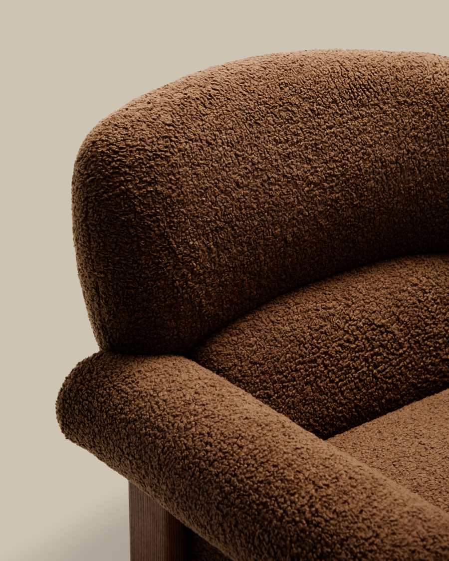 Sessel Japandi Taupe Bouclé Eschenholz Natur