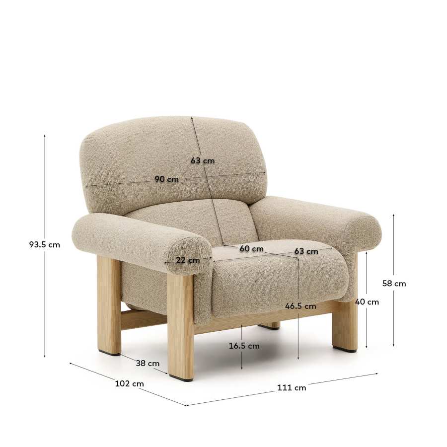 Sessel Japandi Beige Chenille Eschenholz Natur