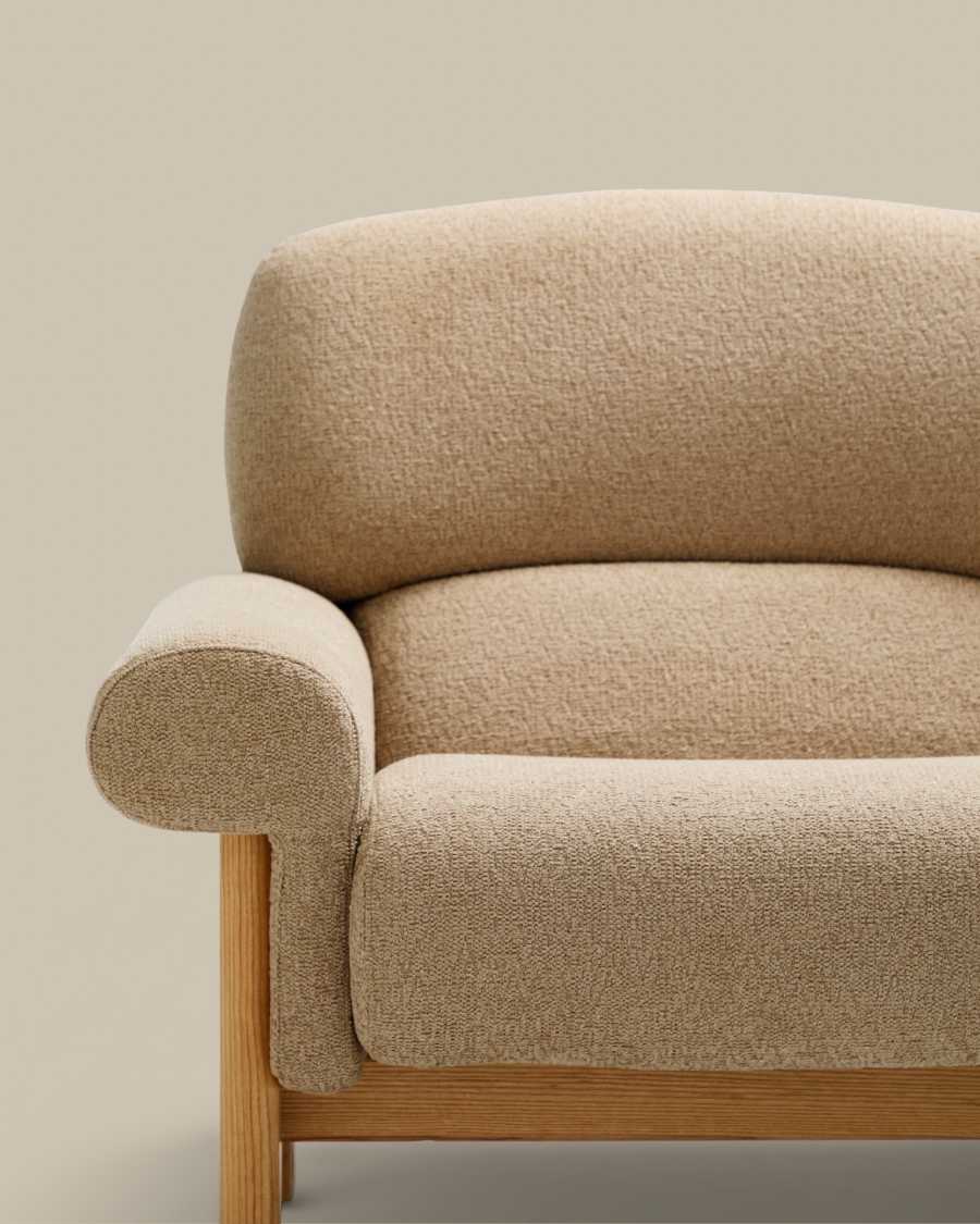 Sessel Japandi Beige Chenille Eschenholz Natur