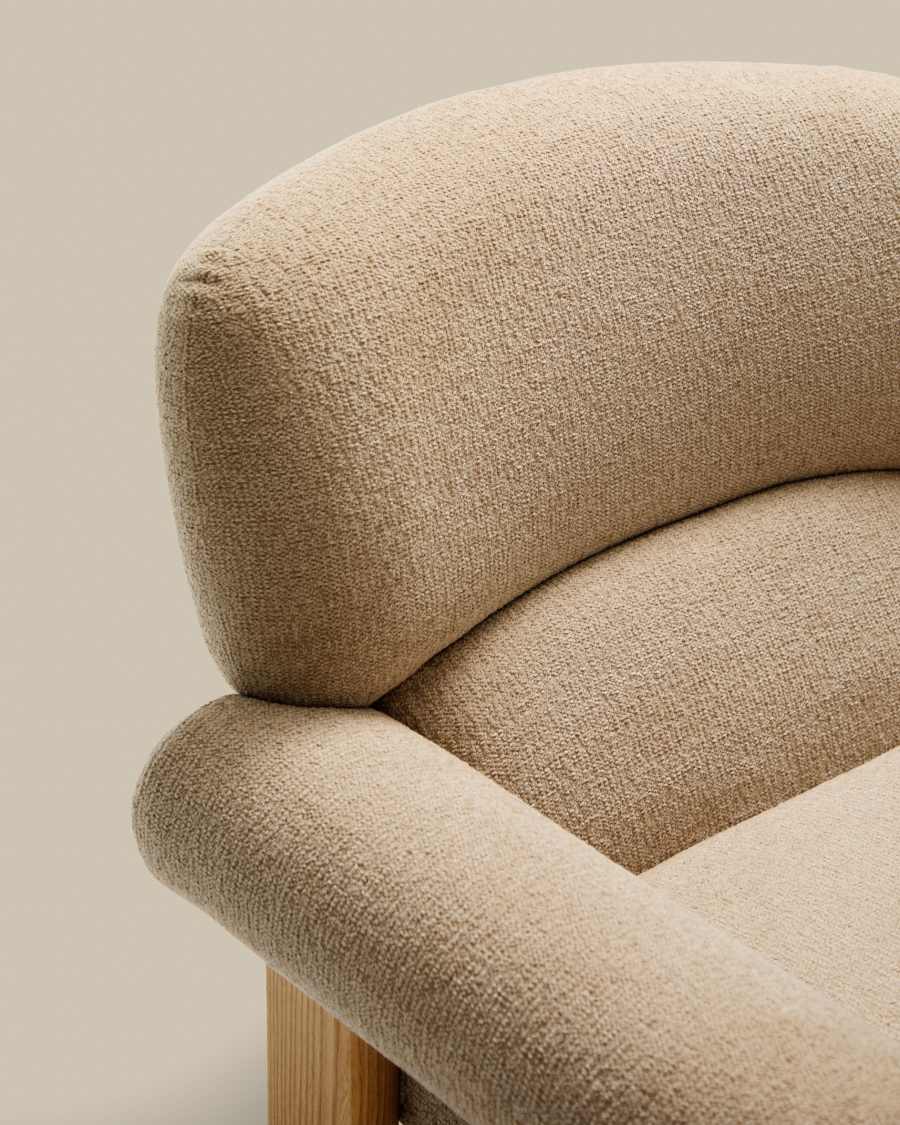 Sessel Japandi Beige Chenille Eschenholz Natur