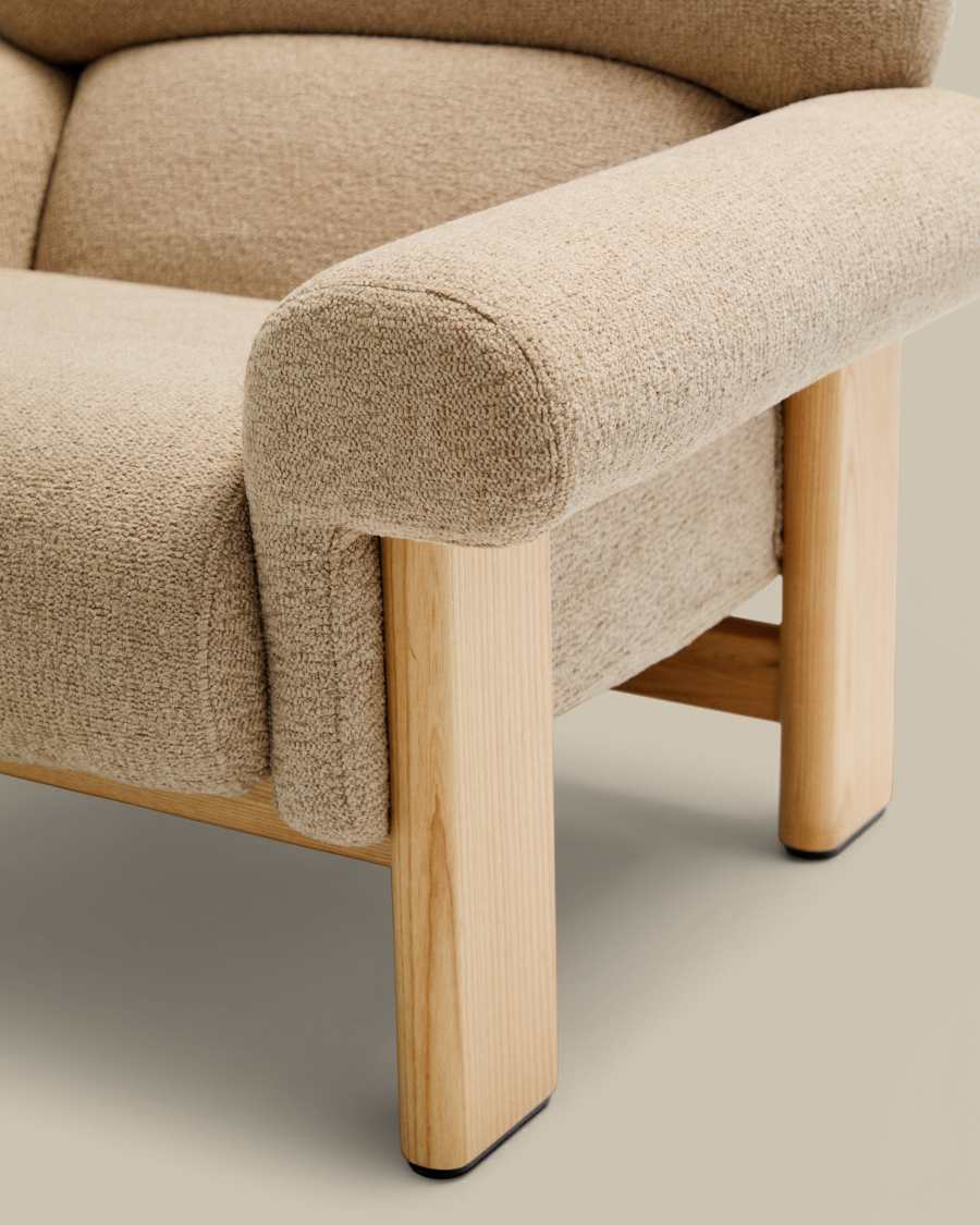 Sessel Japandi Beige Chenille Eschenholz Natur