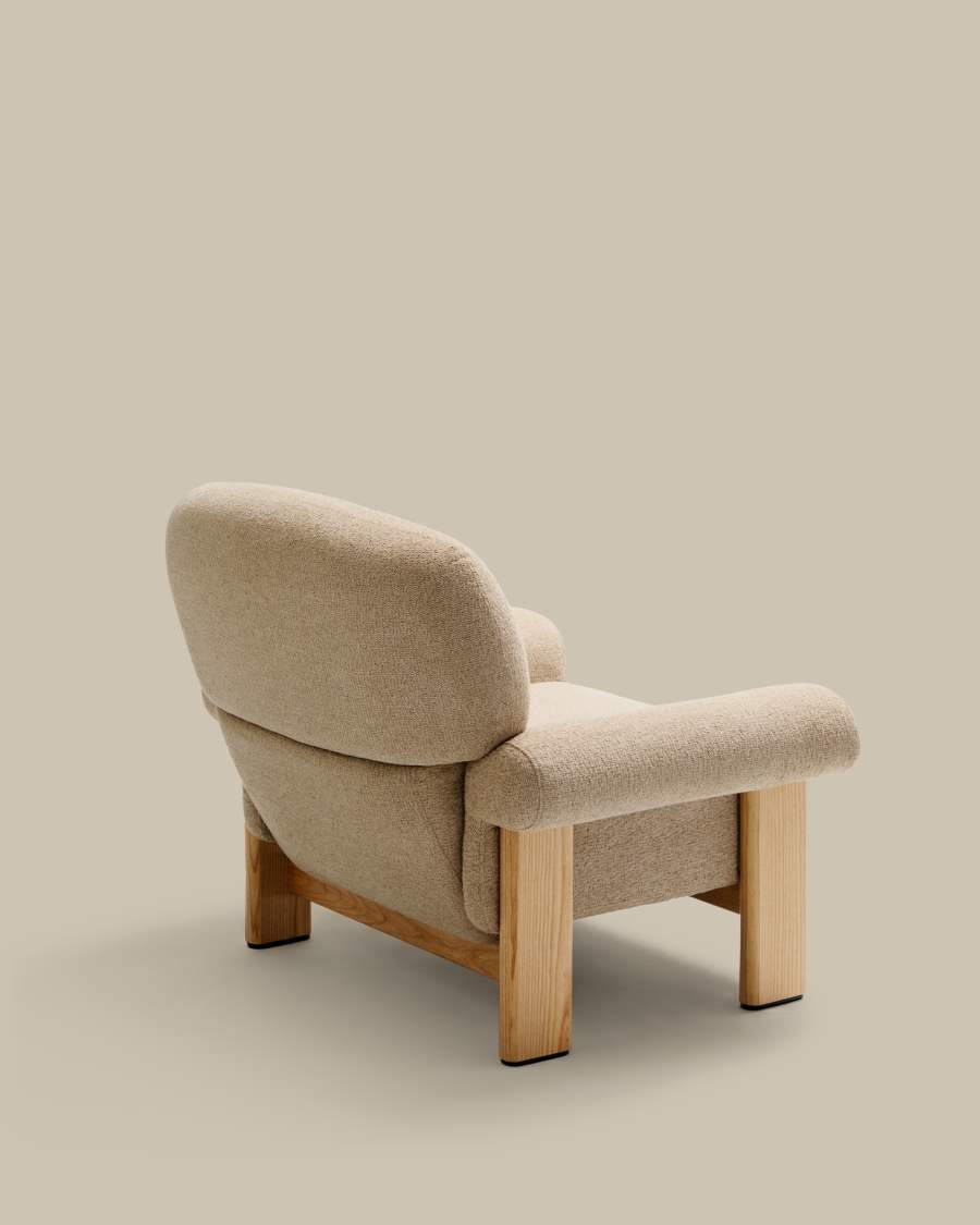 Sessel Japandi Beige Chenille Eschenholz Natur