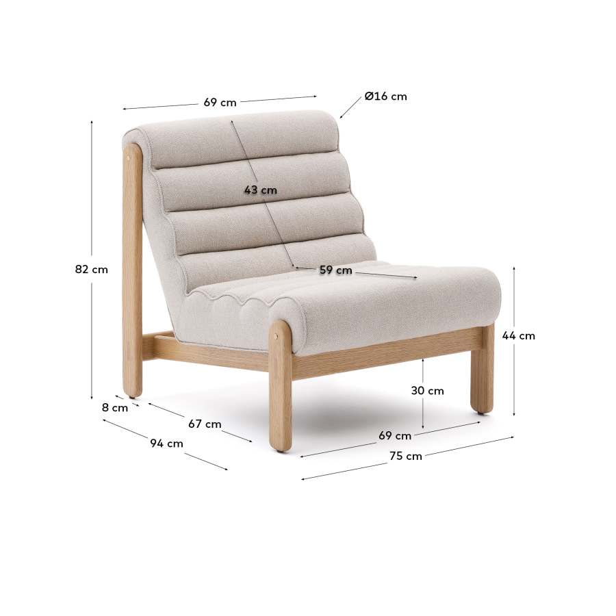 Sessel Japandi Beige Eichenholz Natur