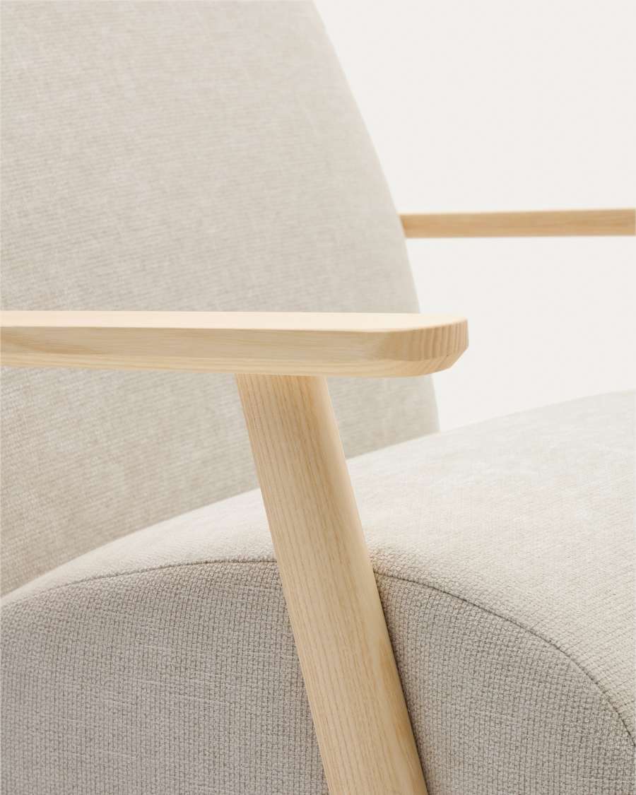 Sessel Japandi Perlen-Chenille Eschenholz Nussbraun