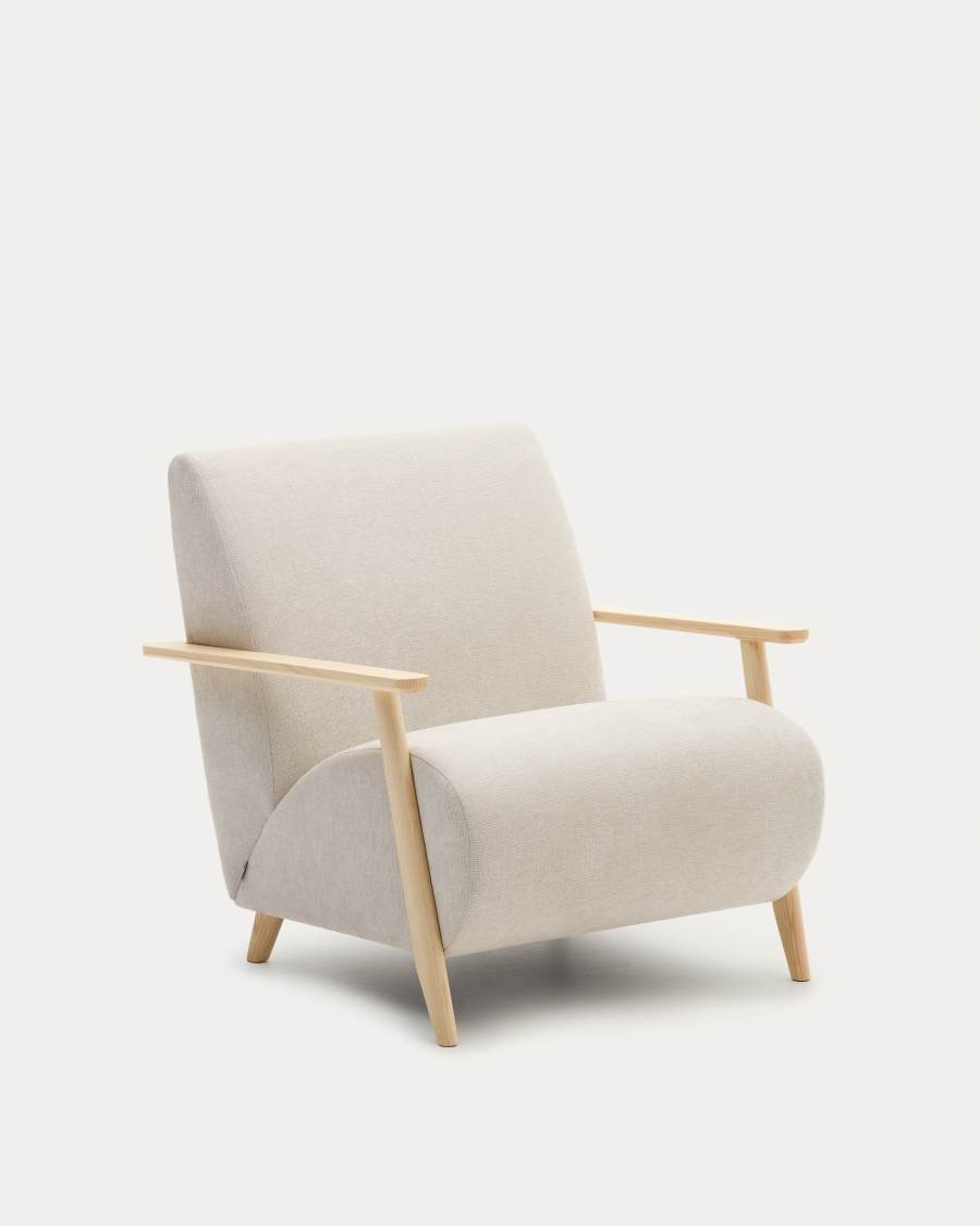 Sessel Japandi Perlen-Chenille Eschenholz Natur – Meghan