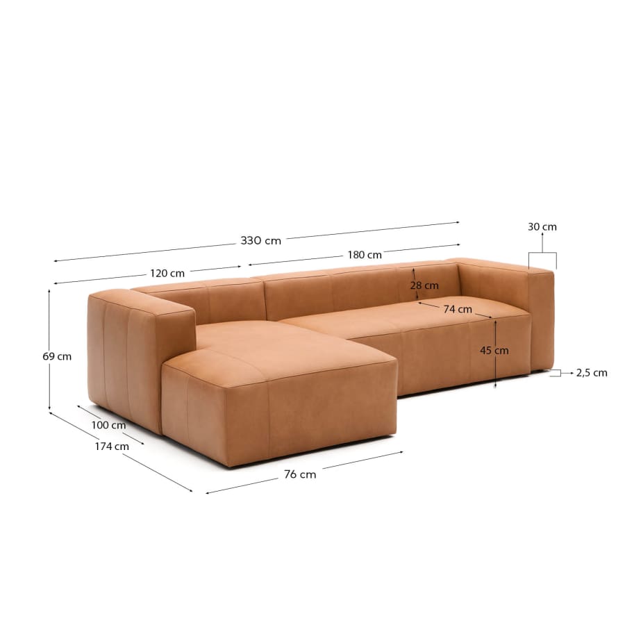 Japandi Chaiselongue Links Braun Leder