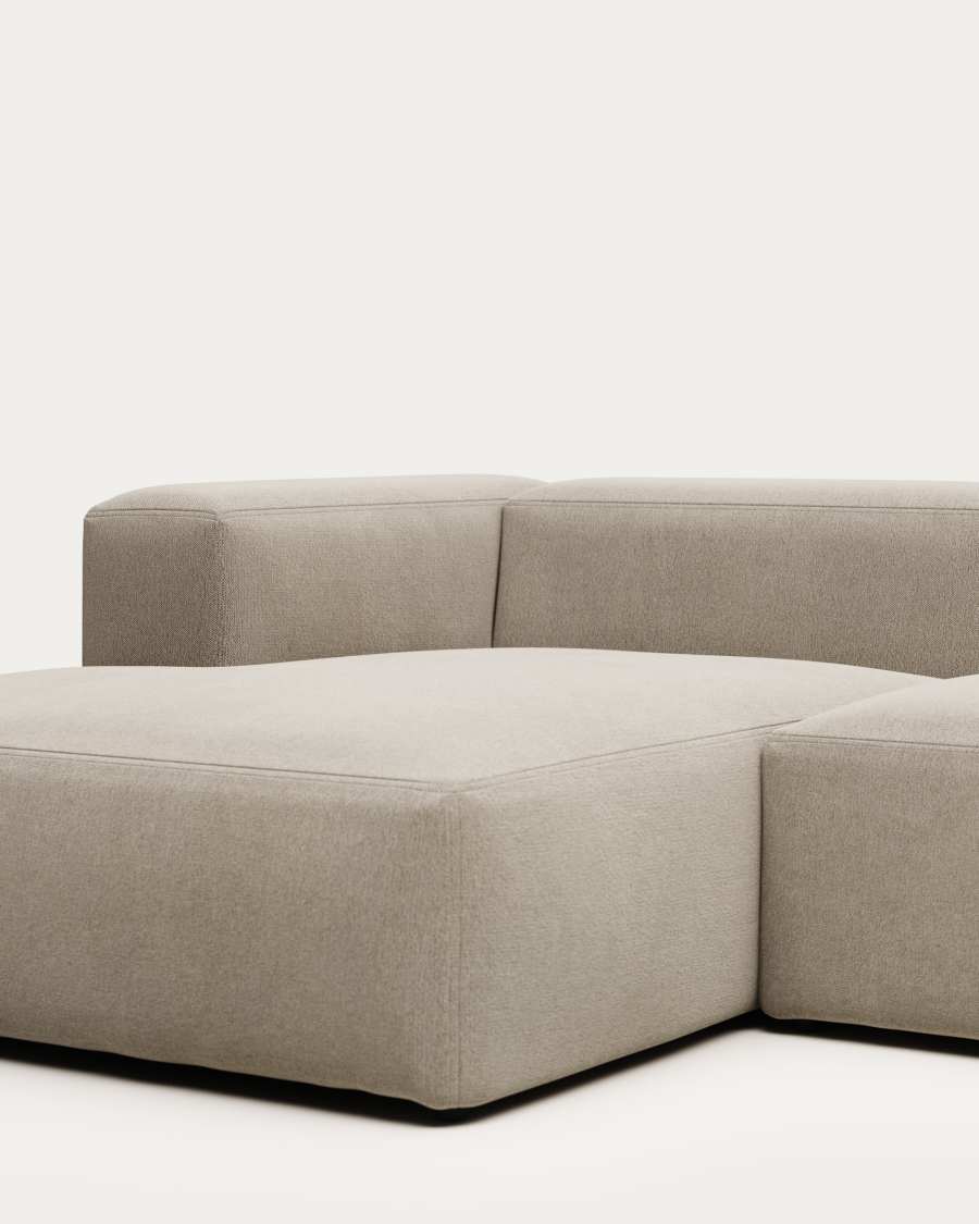 Japandi Sofa mit Récamiere Links, Beige Chenille