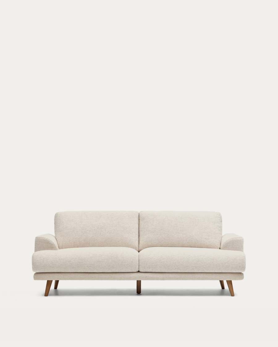Japandi Sofa Beige Chenille Buchenholz Walnuss