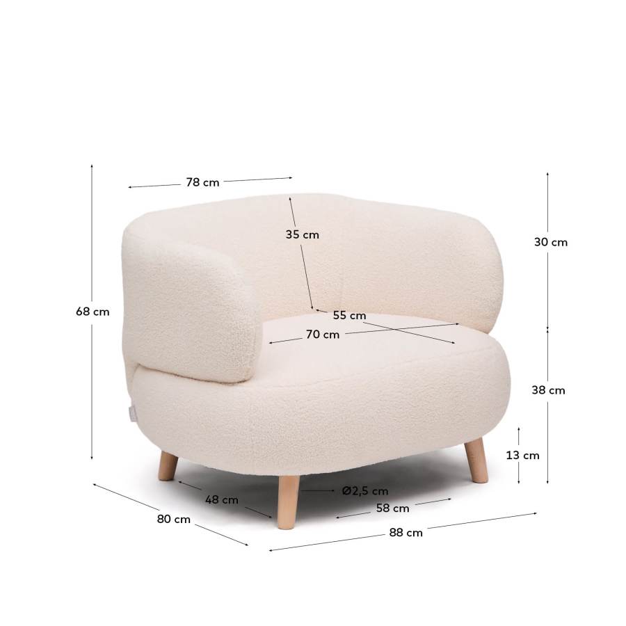 Sessel Japandi Ecru Bouclé Buche 90 cm
