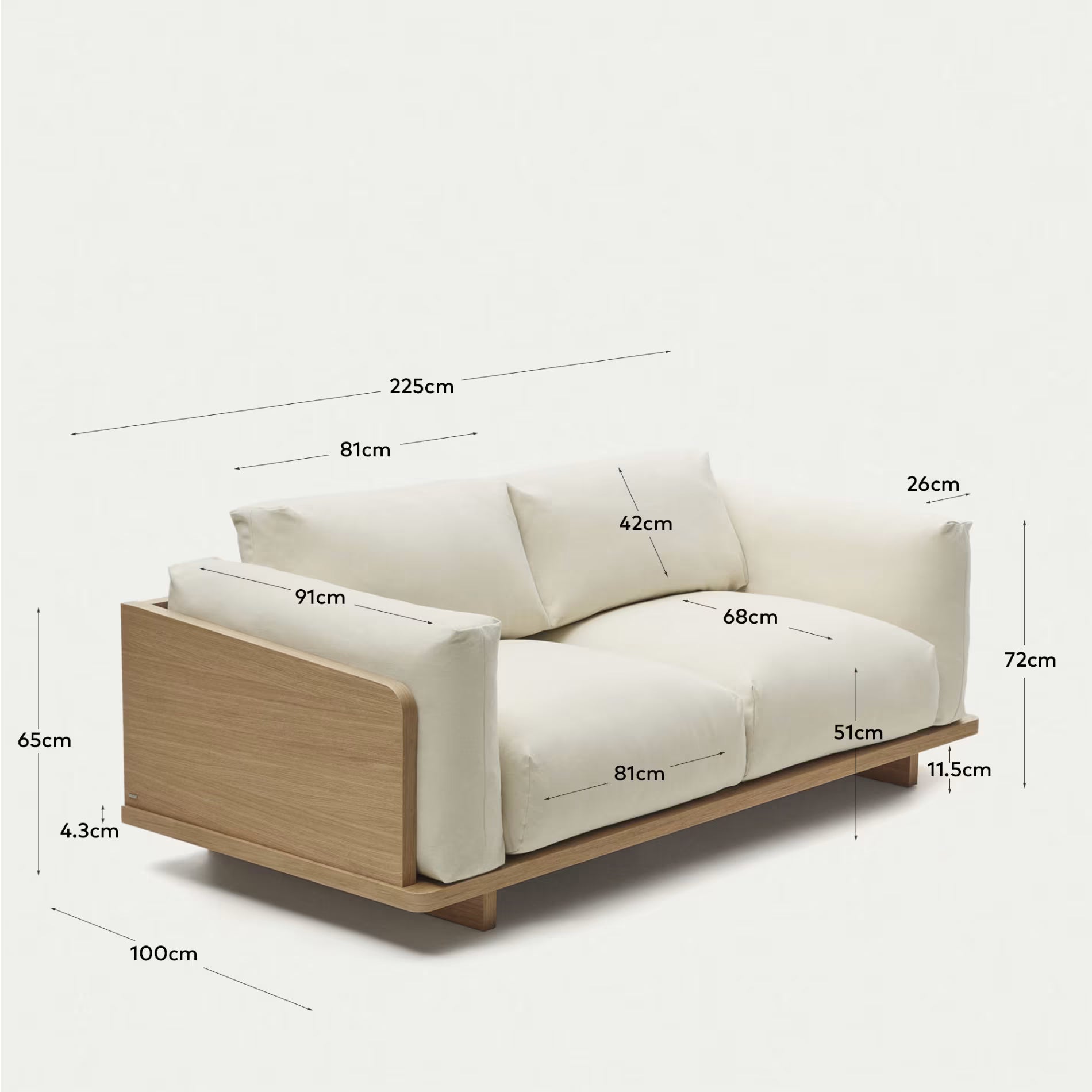 Japandi Sofa Beige 3-Sitzer