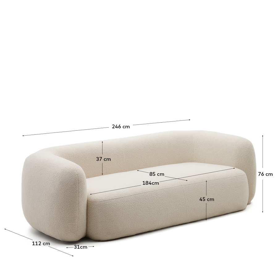 Sofa Japandi Ecru Lammfelloptik 3-Sitzer