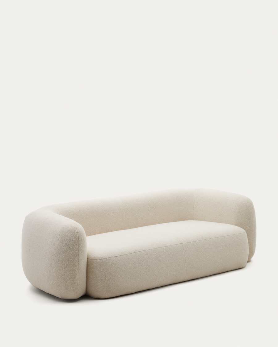 Sofa Japandi Ecru Lammfelloptik 3-Sitzer