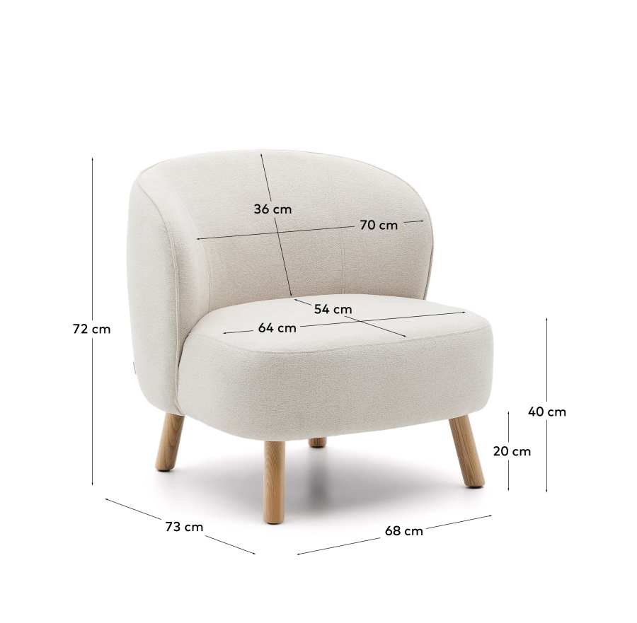Sessel Japandi Beige Chenille Buchenholz Natur