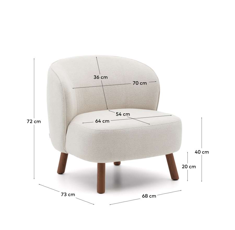Sessel Japandi Beige Chenille Eschenholz Nussbaum