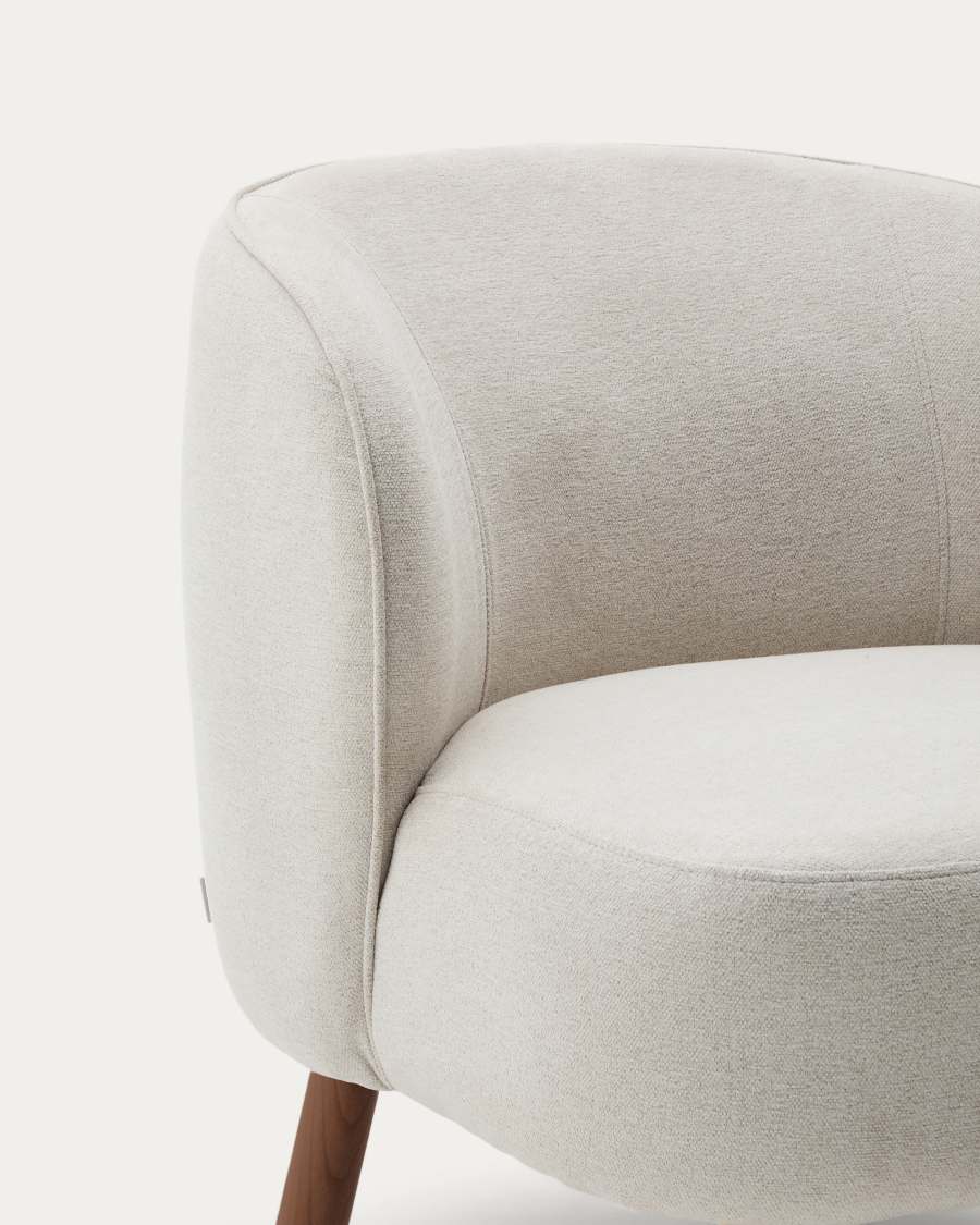 Sessel Japandi Beige Chenille Eschenholz Nussbaum