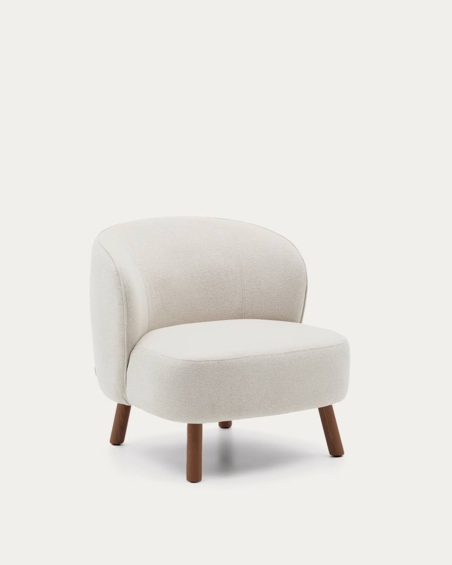 Sessel Japandi Beige Chenille Eschenholz Nussbaum