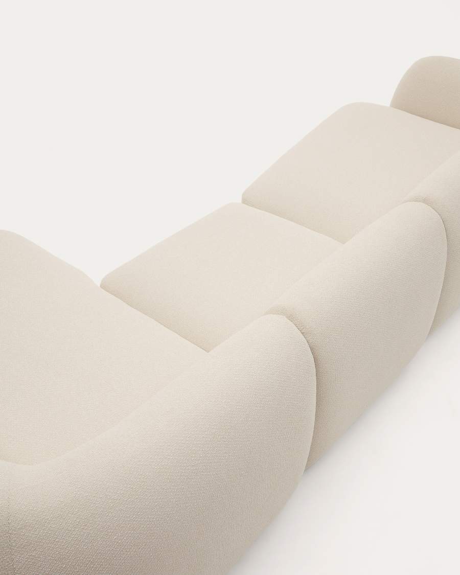 Modulares Japandi-Sofa mit Chaiselongue Rechts, Ecru Chenille