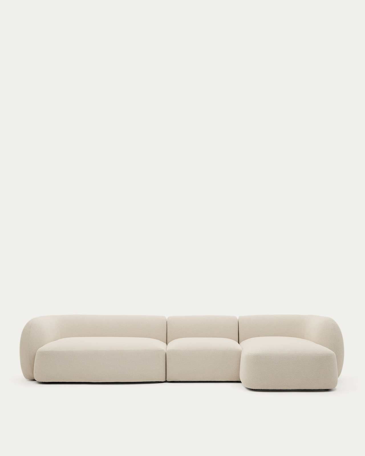 Modulares Japandi-Sofa mit Chaiselongue Rechts, Ecru Chenille