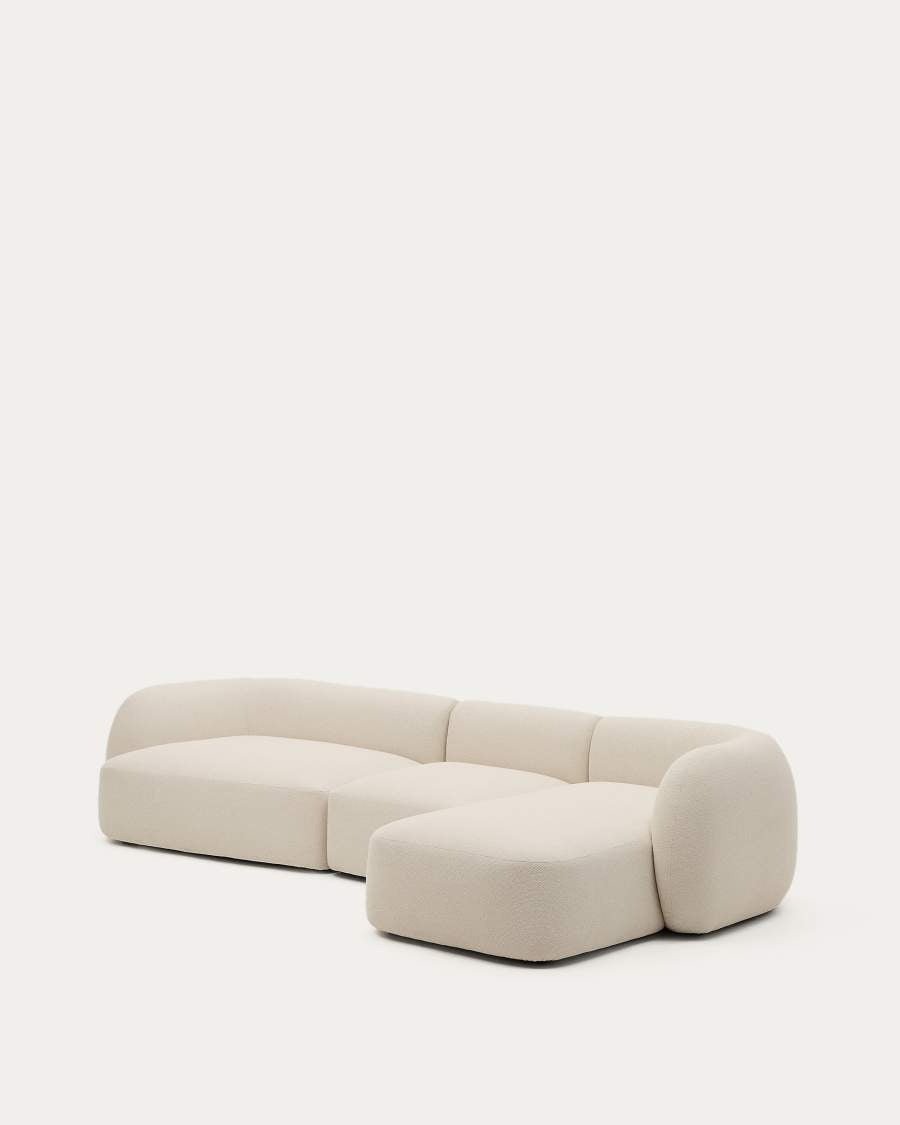Modulares Japandi-Sofa mit Chaiselongue Rechts, Ecru Chenille