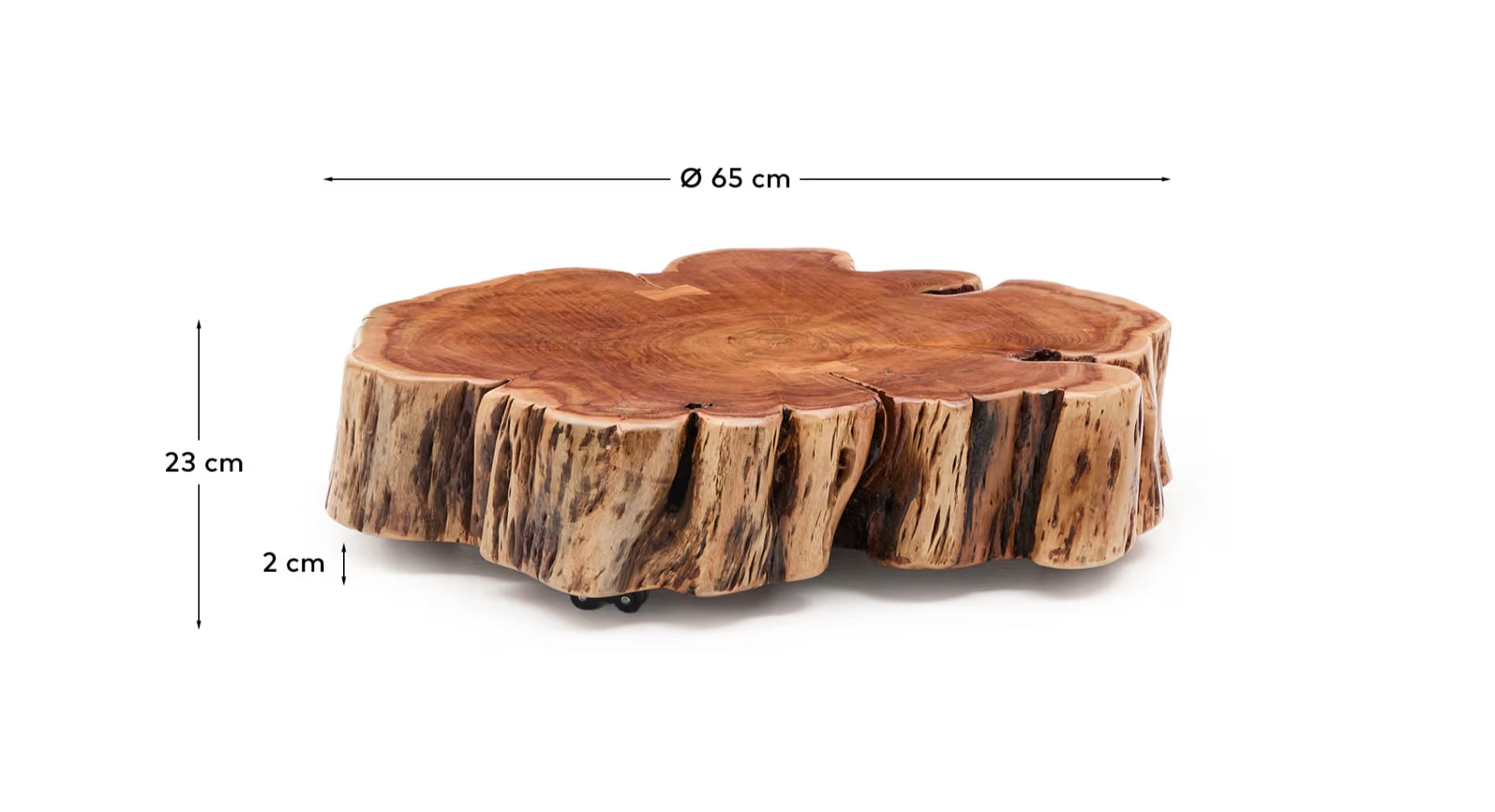 Couchtisch Japandi Akazienholz Gebleicht mit Rollen 65 cm